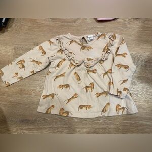 H&M Cream Beige Long Sleeve Top with Leopard Print